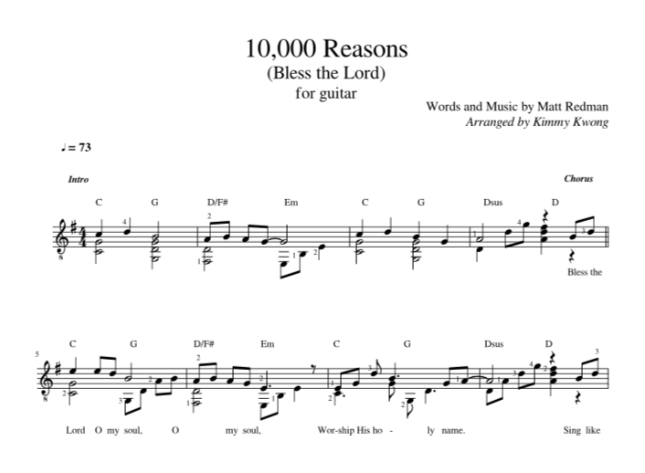 [Sheet] 10000 REASONS (BLESS THE LORD) – Kimmy Kwong