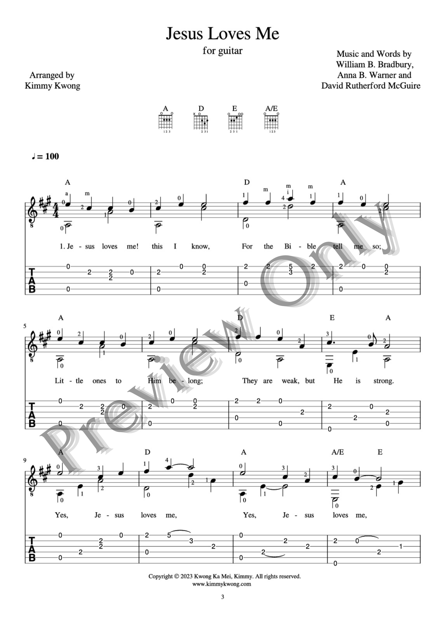 Christian Guitar Hymns Solo - PDF Ebook Vol.5 for Children - Kimmy Kwong Worship Music | 讚美詩歌吉他獨奏譜（敬拜靈修使用）（適合初學者)
