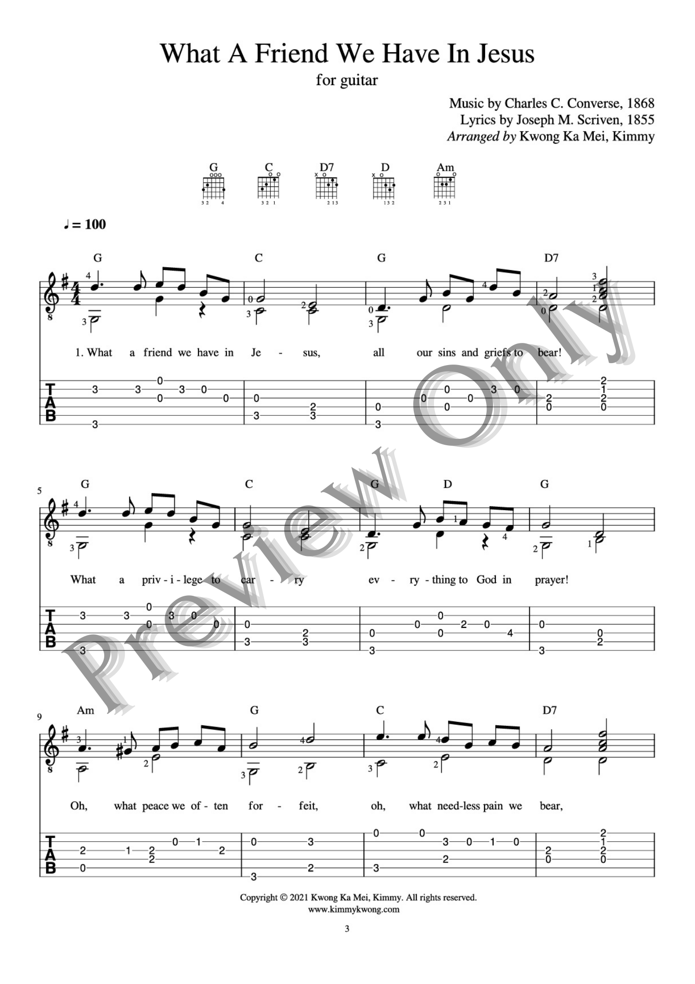 Christian Guitar Hymns Solo - PDF Ebook Vol.1 well-known hymns - Kimmy Kwong Worship Music | 讚美詩歌吉他獨奏譜（敬拜靈修使用）（適合初學者)