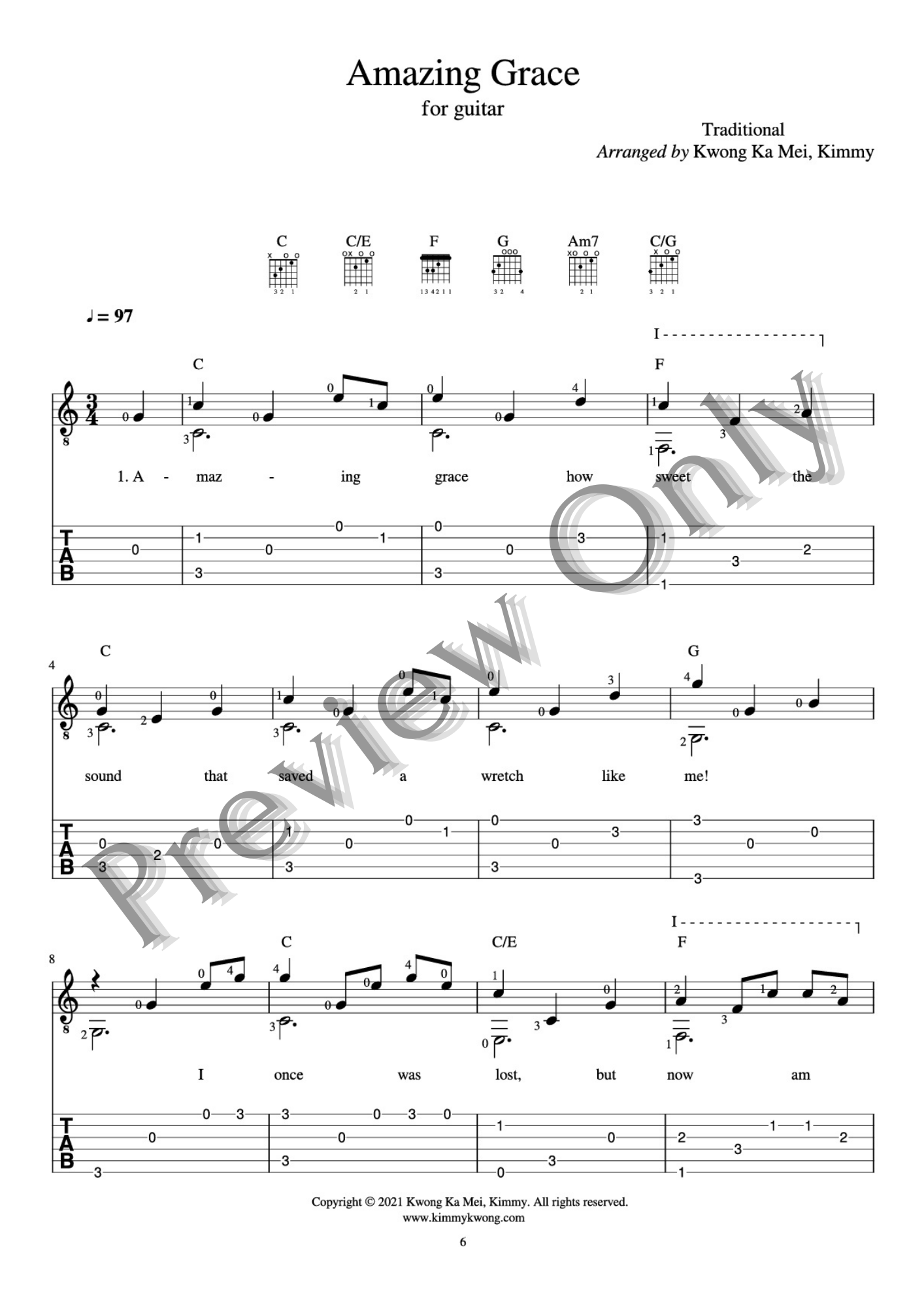 Christian Guitar Hymns Solo - PDF Ebook Vol.1 well-known hymns - Kimmy Kwong Worship Music | 讚美詩歌吉他獨奏譜（敬拜靈修使用）（適合初學者)
